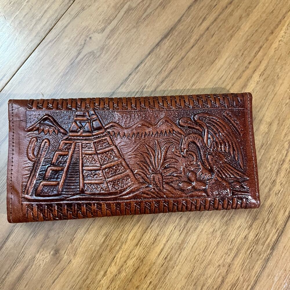 Vintage Wallet Tooled Leather Venice Floral Snap Envelope - Picture 2 of 14